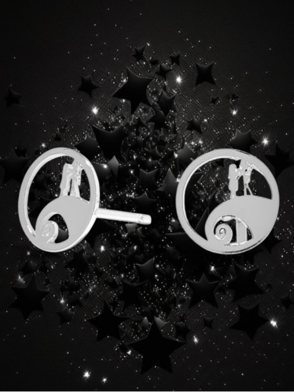 Sterling Silver Disney Nightmare Before Christmas Jack and Sally Stud Earrings - Picture 1 of 7